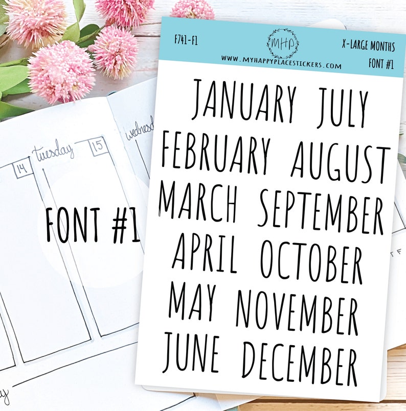 X-LARGE Month Stickers for Planners, Organizers, Bullet Journals, and Happy Planners F741 Font # 1