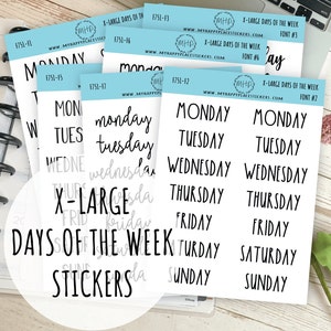 X-Large Days of the Week Stickers for Planners, Organizers and Bullet Journals. College Planner.  || F751