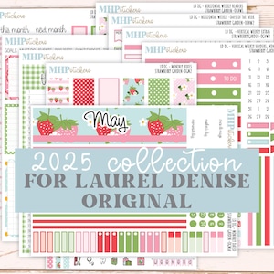 MAI 2025 Stickers pour agendas horizontaux et verticaux Laurel Denise format original. « Strawberry Garden » || OGSG