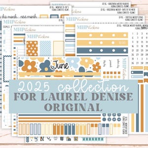 2025 年 6 月 オリジナルサイズの横型および縦型 Laurel Denise プランナー用ステッカー。「フローラル コンフェッティ」 || OGFC