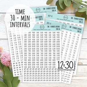 Tijden - intervallen van 30 minuten. Stickers voor planners, organisatoren en bullet journals || H632