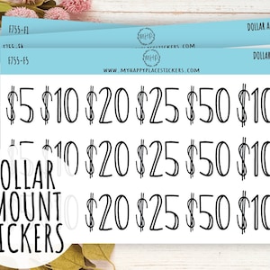 Dollar Amount Stickers. 5, 10, 20, 25, 50 & 100 Dollar Stickers. Saving and Budget Stickers|| F755