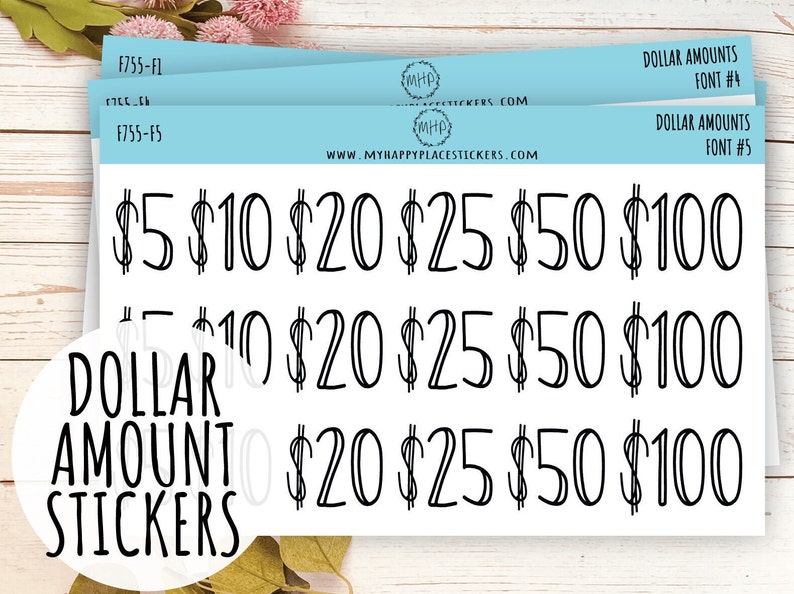 Usd Sticker Dollar Amount Stickers. 5, 10, 20, 25, 50 & 100 Dollar Stickers. Saving ...
