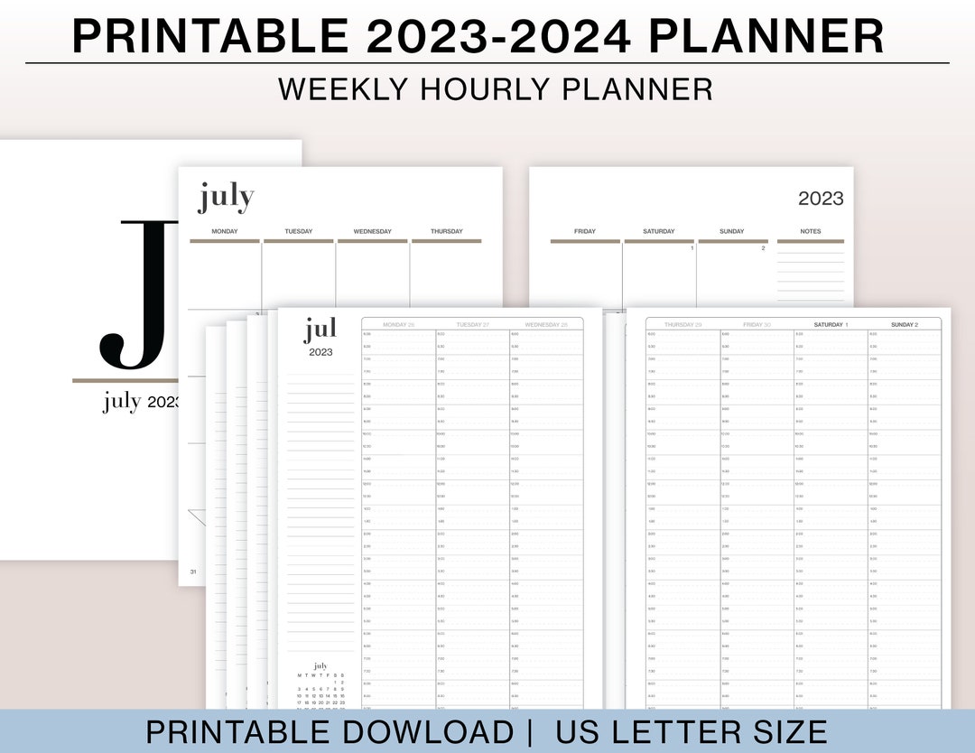 Weekly Hourly Planner. 2023 2024 Planner. US Letter Printable Planner