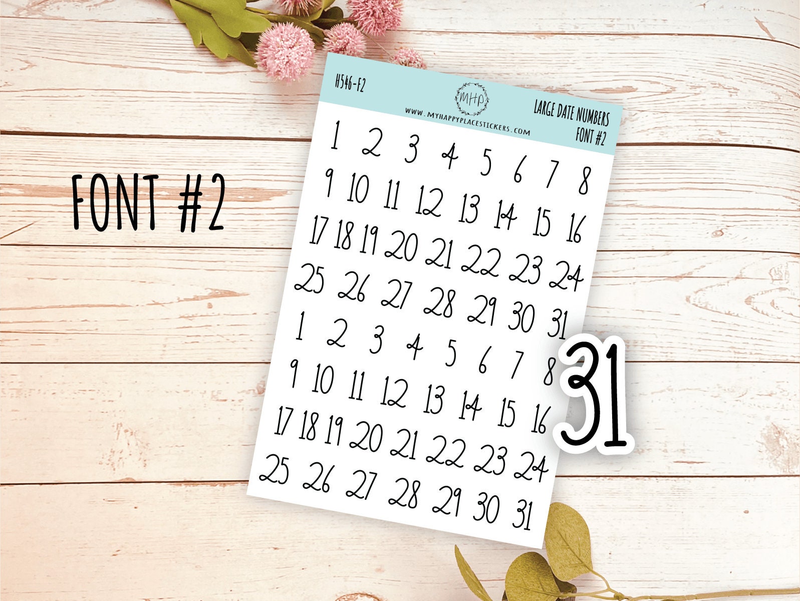 Large Date Number Stickers for Planners, Organizers and Bullet Journals.  College Planner. 8 Fonts to Choose From H546 