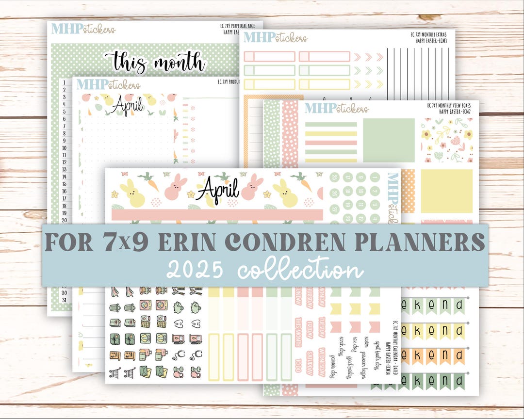 APRIL 2025 Monthly Kit Stickers for 7x9 Erin Condren Planners. "happy ...