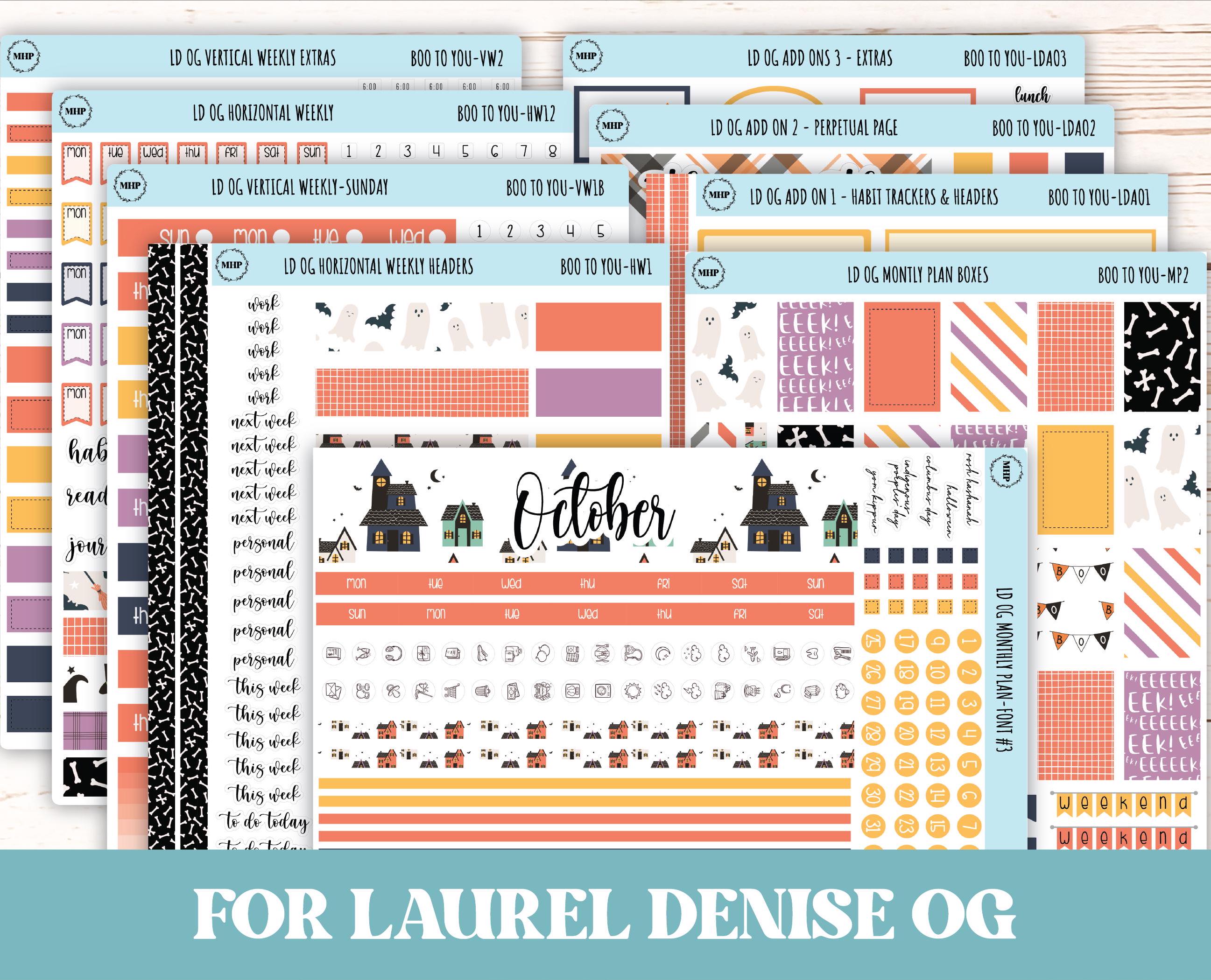 OCTOBER Stickers for Large size Horizontal & Vertical Laurel Denise Planner. (Formerly Original or Standar Size) "Boo to Youl"  || OGBY