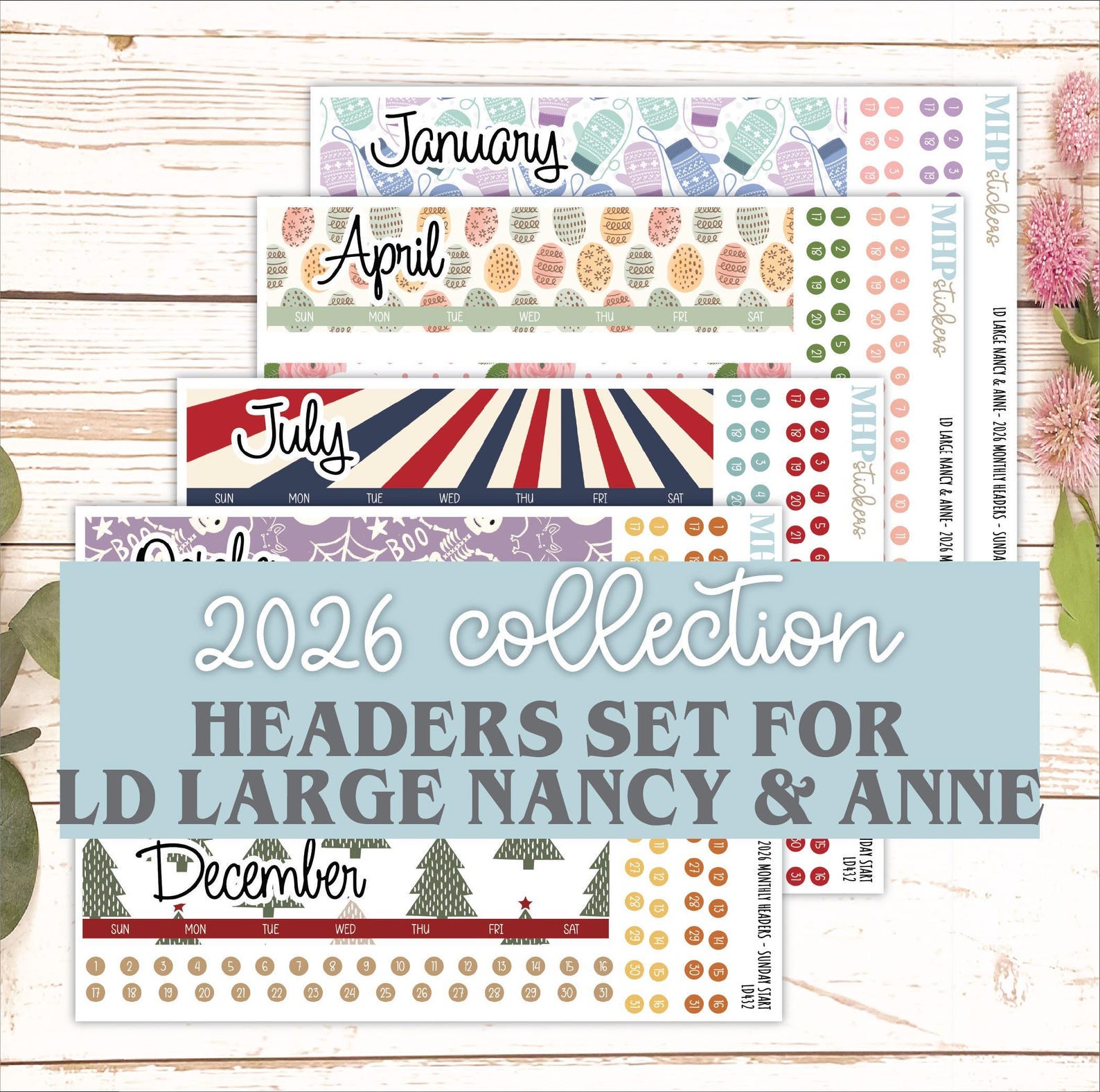 2026 Monthly Headers Set for the Large Nancy & Anne Laurel Denise ...