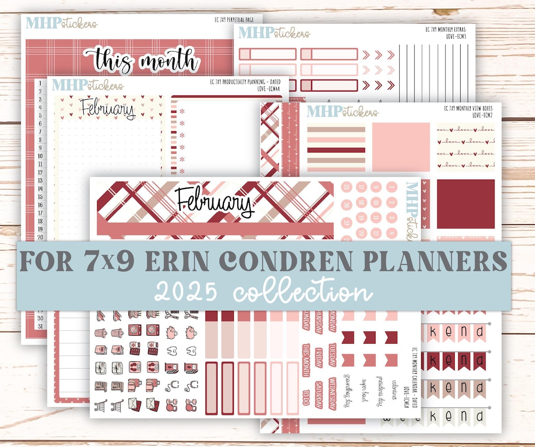 FEBRUARY 2025 Monthly Kit Stickers for 7x9 Erin Condren Planners. "love ...