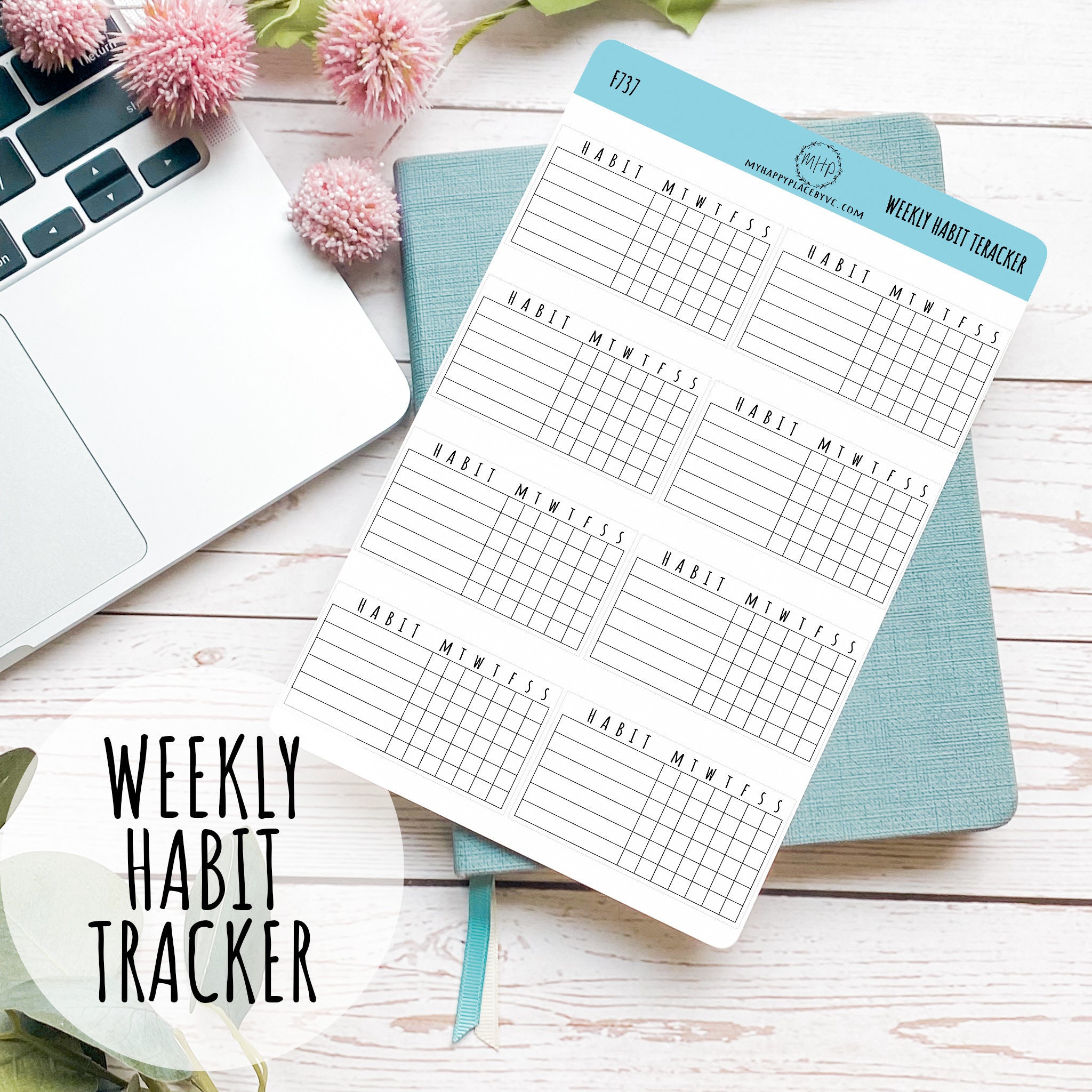 5 Row Weekly Habit Tracker Stickers - Monochrome – Stickers by AshleyK