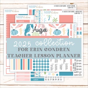 Adesivi di AGOSTO per il planner delle lezioni EC Teacher. Collezione 2025 "Island Vibes" // ECT