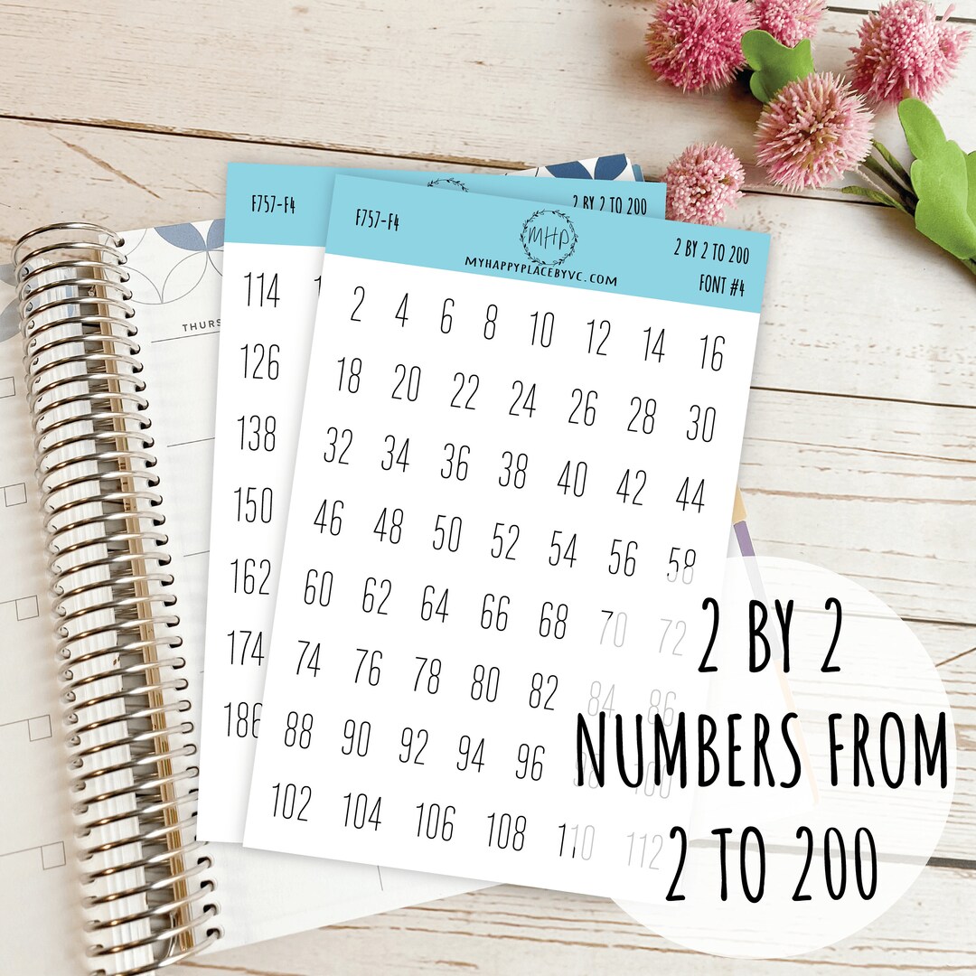 Large Number Stickers. 2 by 2 Count From 2 to 200. Planner Stickers