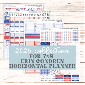 Kit de planification horizontale hebdomadaire JULY pour agendas Erin Condren 7 x 9 pouces. « Happy 4th » || ECWH