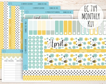 Erin Condren 7x9 Monthly Kit. APRIL "Bumble Bee" Planner Stickers || BB-M