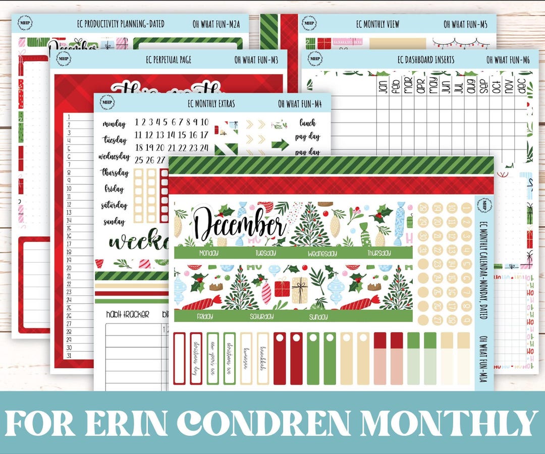 DECEMBER Monthly Kit Stickers for 7x9 Erin Condren Planners. "oh Wha ...