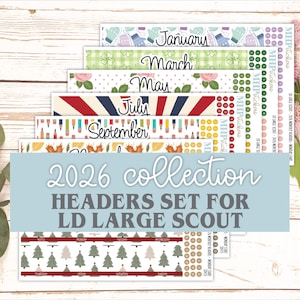2026 Monthly Headers Set for Large Scout Planner (Portrait Planner).  Laurel Denise Planners || LD433