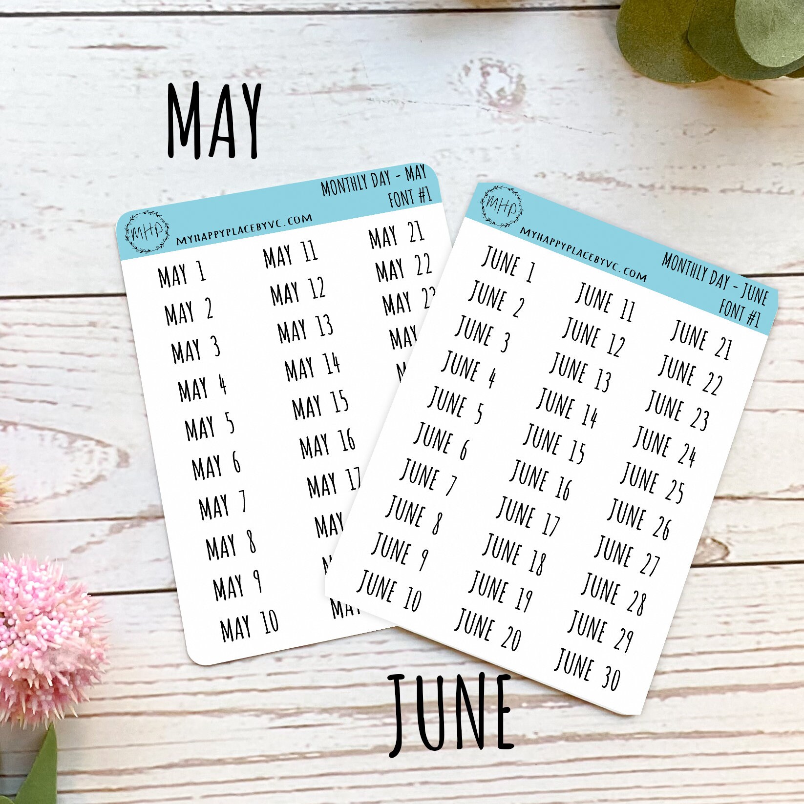 Days of the Year Planner Stickers. Month & Number Day for Planners and ...