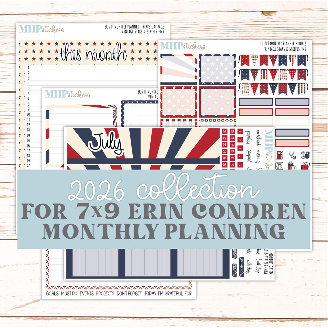 JULY Monthly Kit for 7x9 Erin Condren Planners. 2026 Collection ...