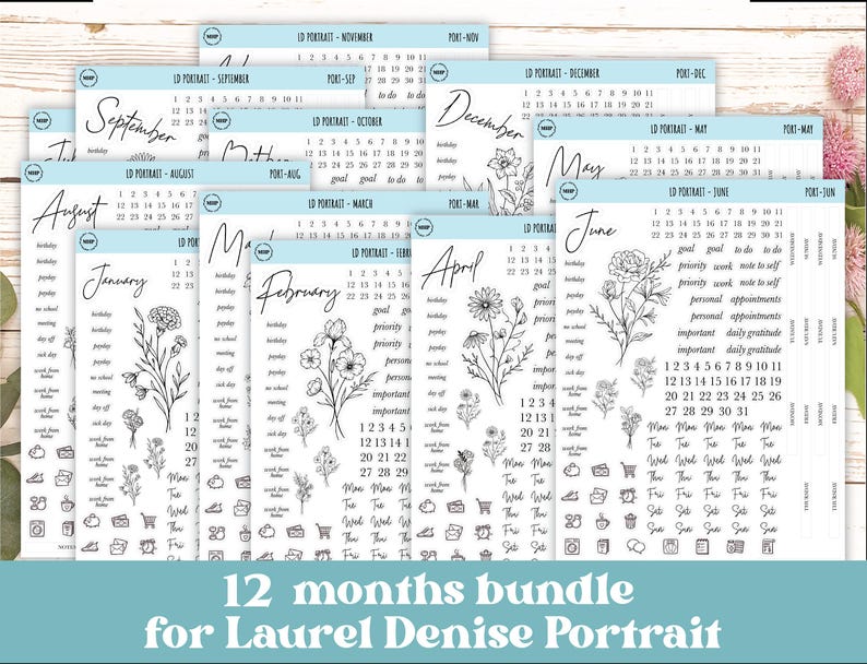 Minimalist Stickers for the Laurel Denise Scout Planner(formerly Portrait Planner). || LD-P Full Set (12 Months)