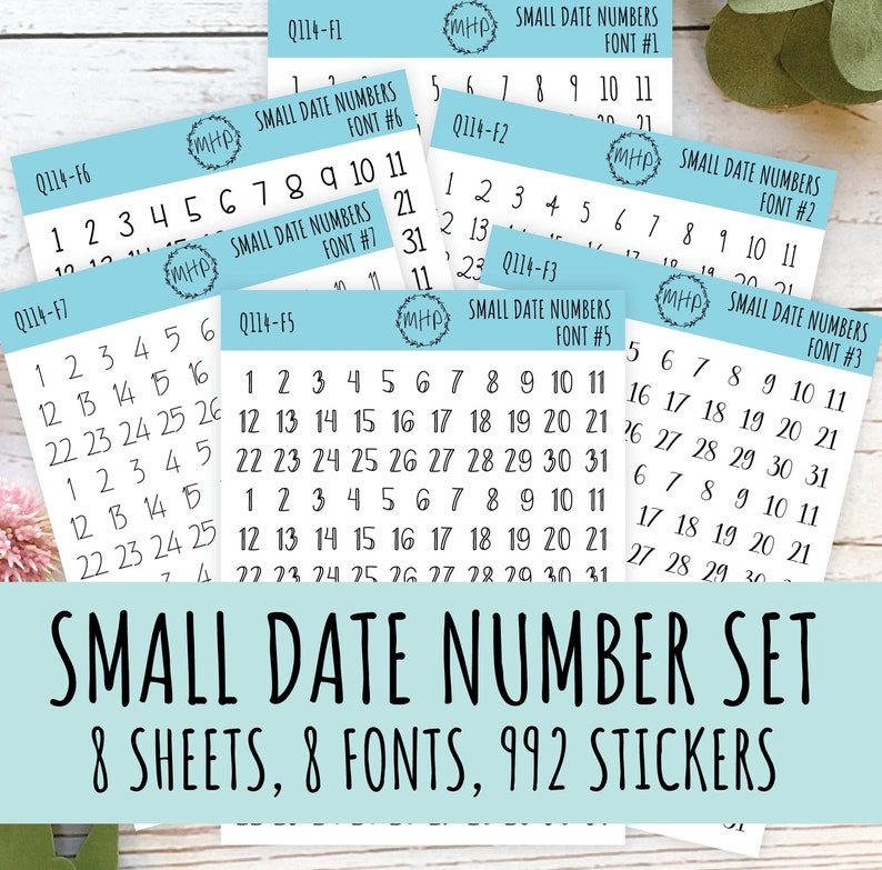 STICKER SET  Small Date Number Stickers for Planners image 1