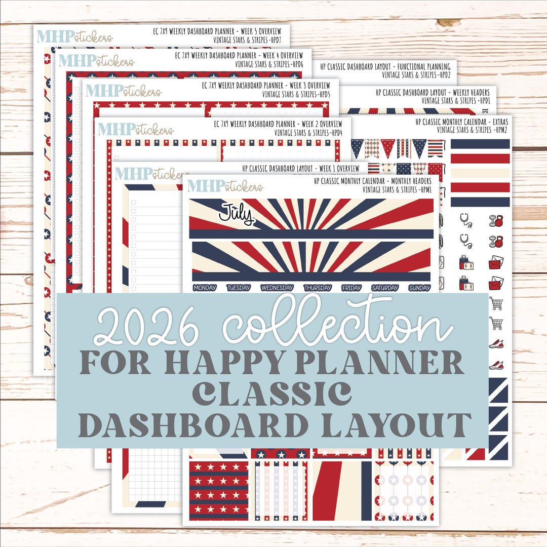 JULY Stickers for Happy Planner Classic Dashboard Layout. 2026 ...