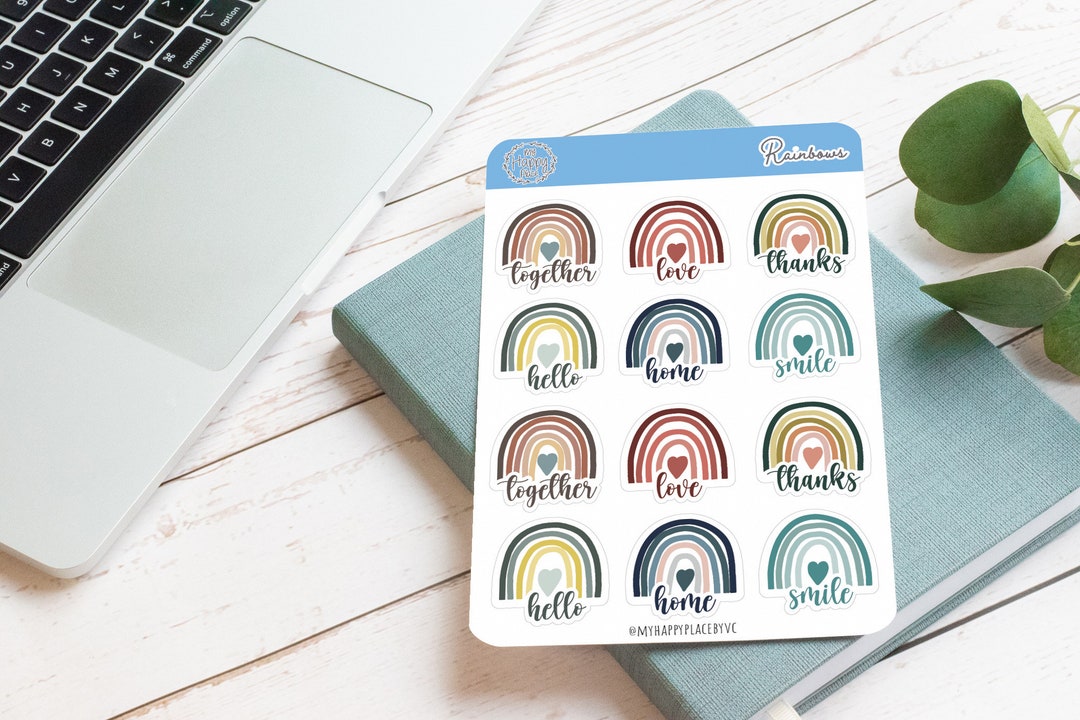 Rainbow Sticker Sheet. Planner Stickers With Friendly Words for Bullet ...