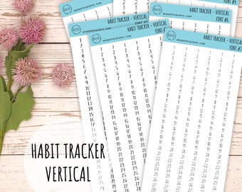 Verticale strooknummers 1 - 31. Habit Tracker Planner Stickers. Plannerstickers. || T306
