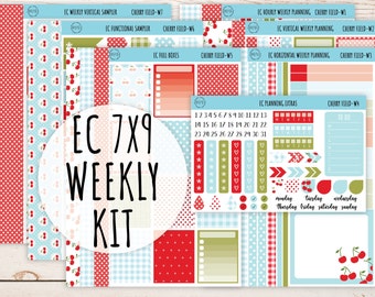 Erin Condren 7x9 Weekly Planning Kit. JULY &quot;Cherry Field&quot; Planner Stickers || CF-W