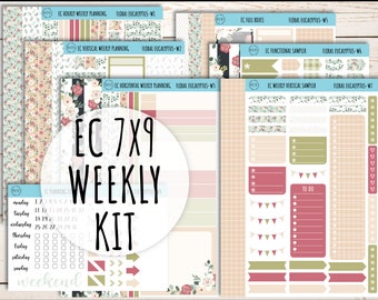 Erin Condren 7x9 Weekly Planning Kit. MAY "Floral Eucalyptus" Planner Stickers || FE-W