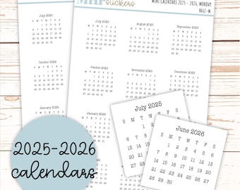 Stickers calendrier 2025-2026 pour agendas et Bullet Journals || H662 - F816