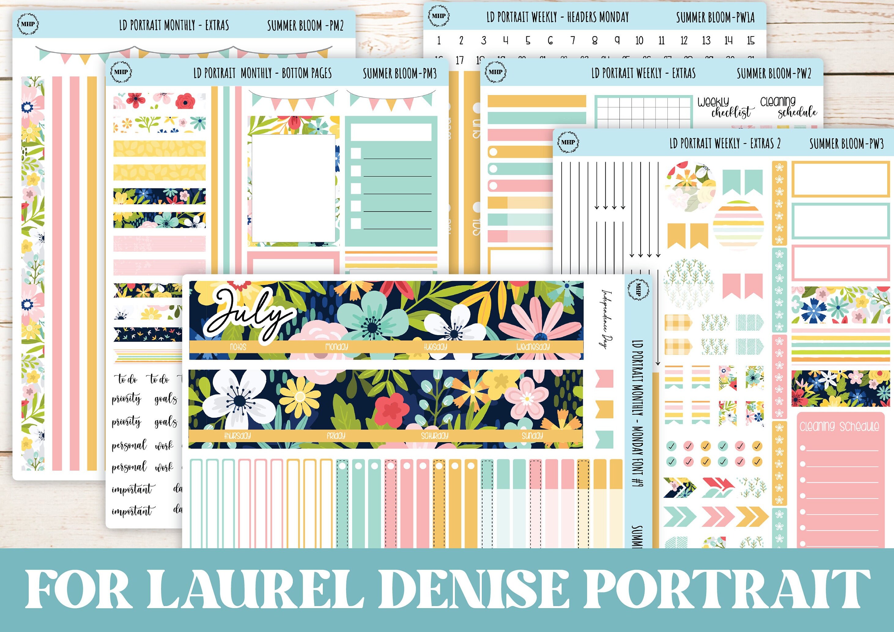 JULY Stickers for The Scout Laurel Denise Planner (formerly Portrait Planner). "Summer Bloom"  || PSB