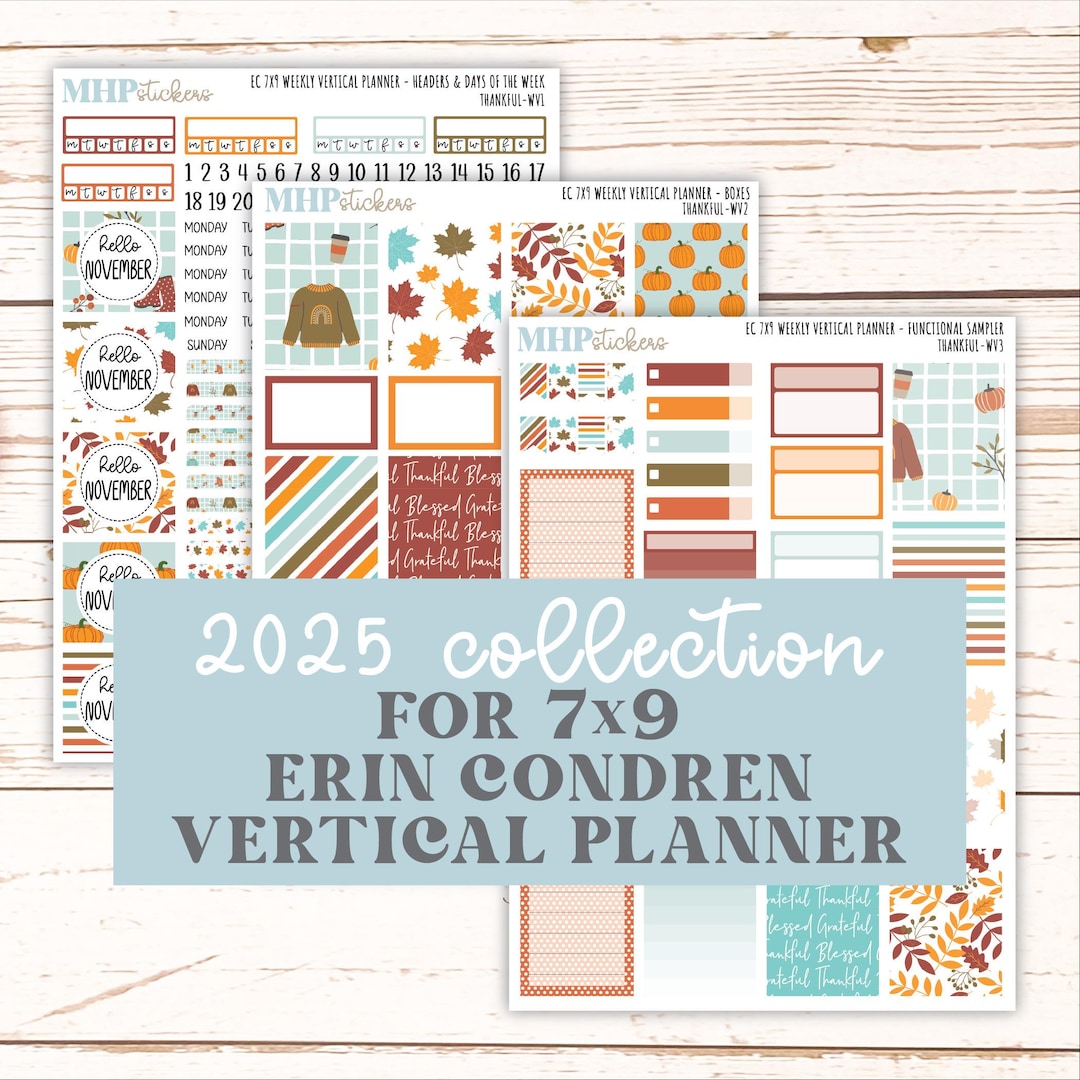 NOVEMBER Weekly Vertical Kits for 7x9 Erin Condren Planners. "thankful ...