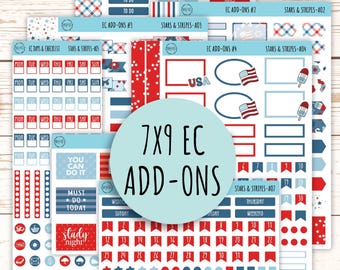 Add Ons Stickers for 7x9 Erin Condren Planners. July "STARS and STRIPES" || S&S-AO