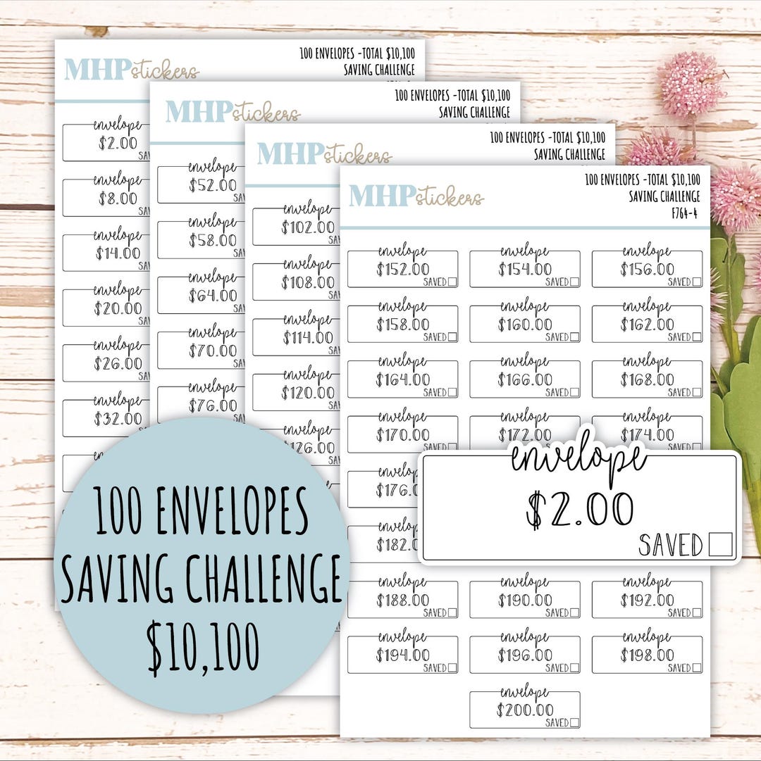100 Envelope Stickers for Savings Challenge (total Savings 10,100.00 ...