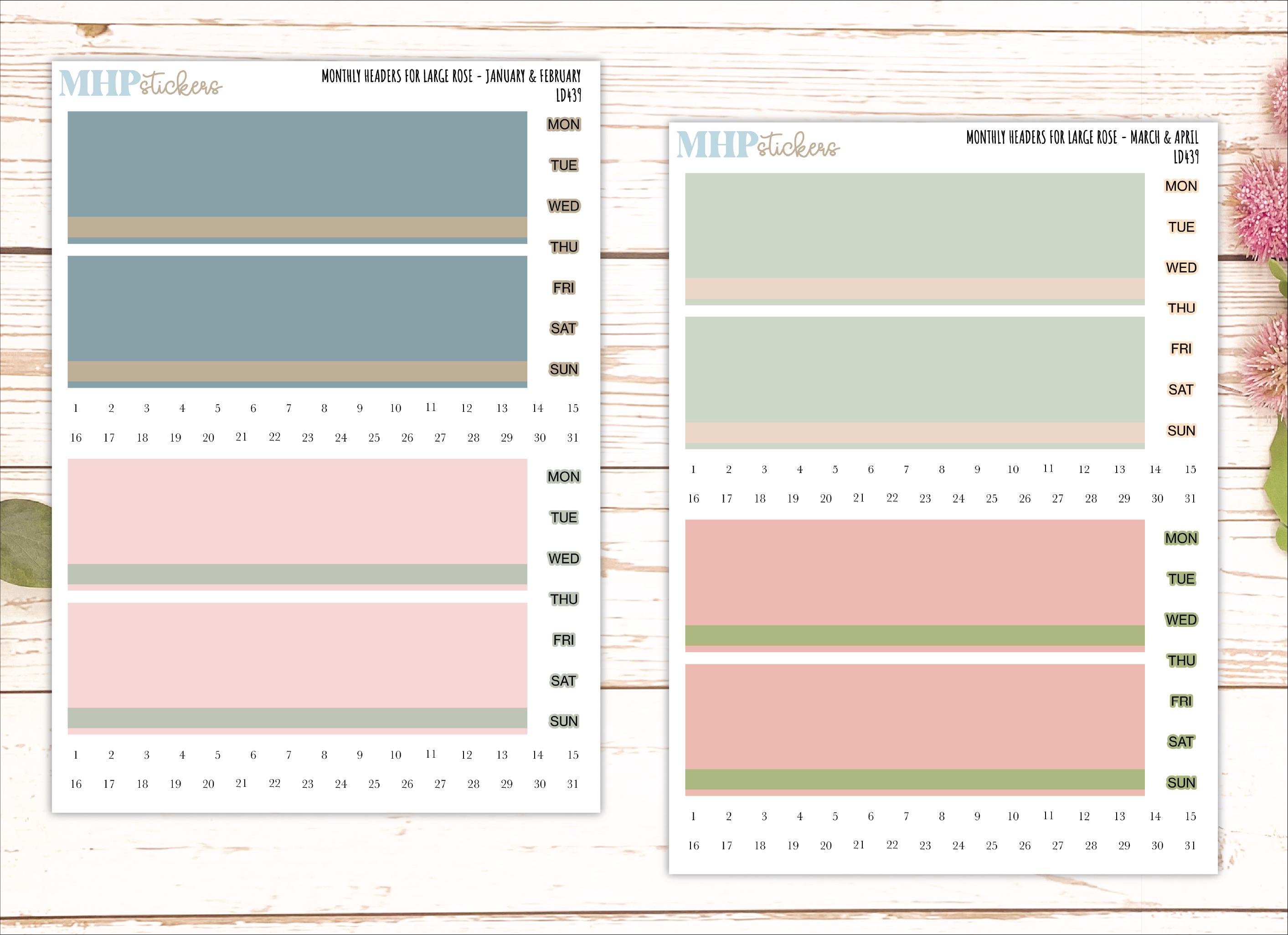 Pretty Planner Header Neutral Color Monthly Headers Set for the Large Rose Laurel Denise ...