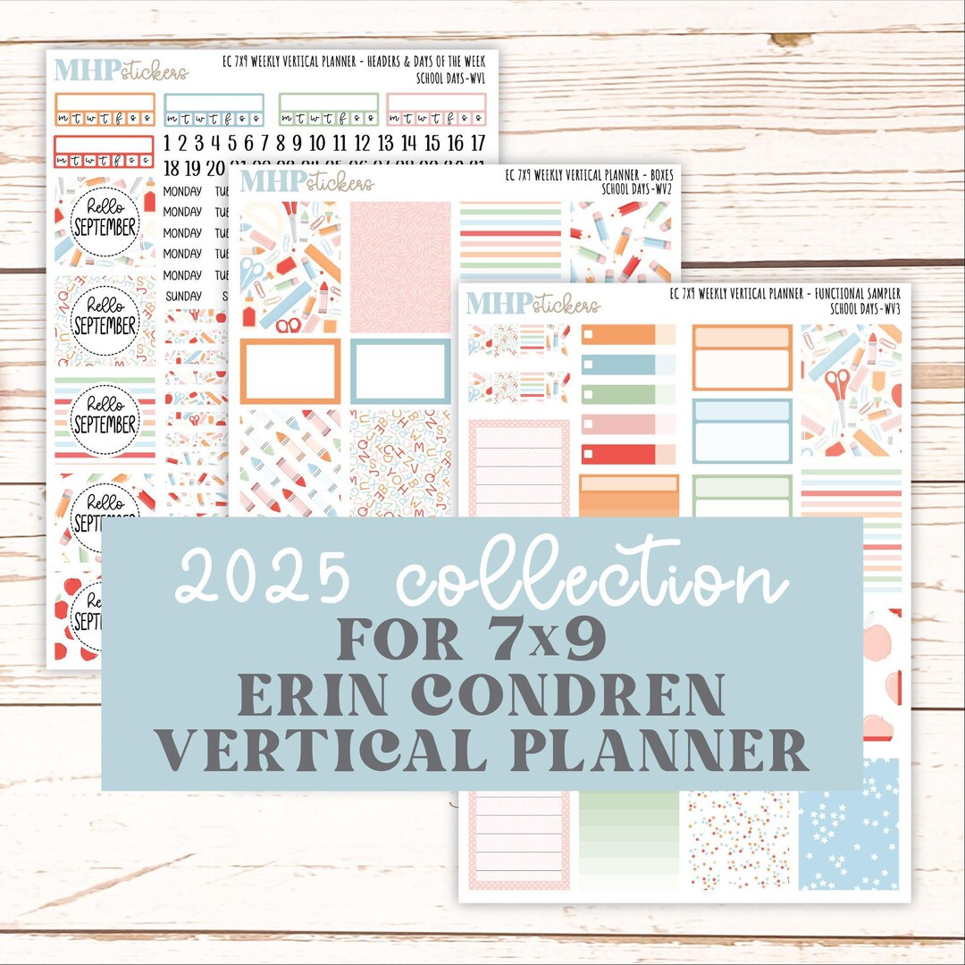 SEPTEMBER Weekly Vertical Kits for 7x9 Erin Condren Planners. "school ...