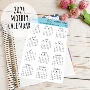 Mini 2024 Calendar Stickers for Planners and Bullet Journals, and Homeschool Planner || F705