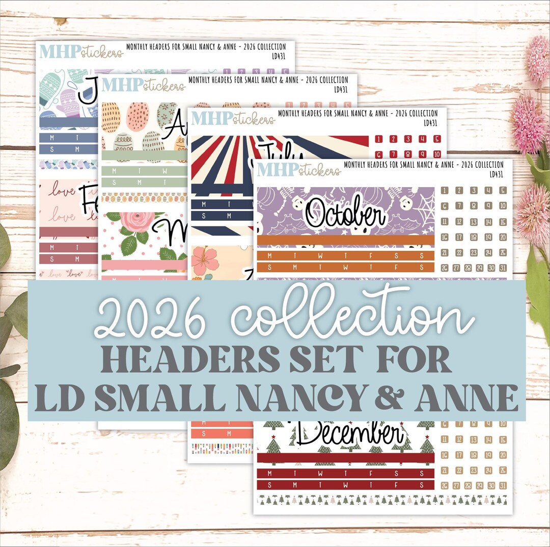 2026 Monthly Headers Set for the Small Nancy & Anne Laurel Denise ...