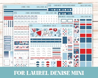 July Sticker for Small Horizontal & Vertical Laurel Denise Planners. (Formerly Mini Planner)  "Stars and Stripes"  || MSAS