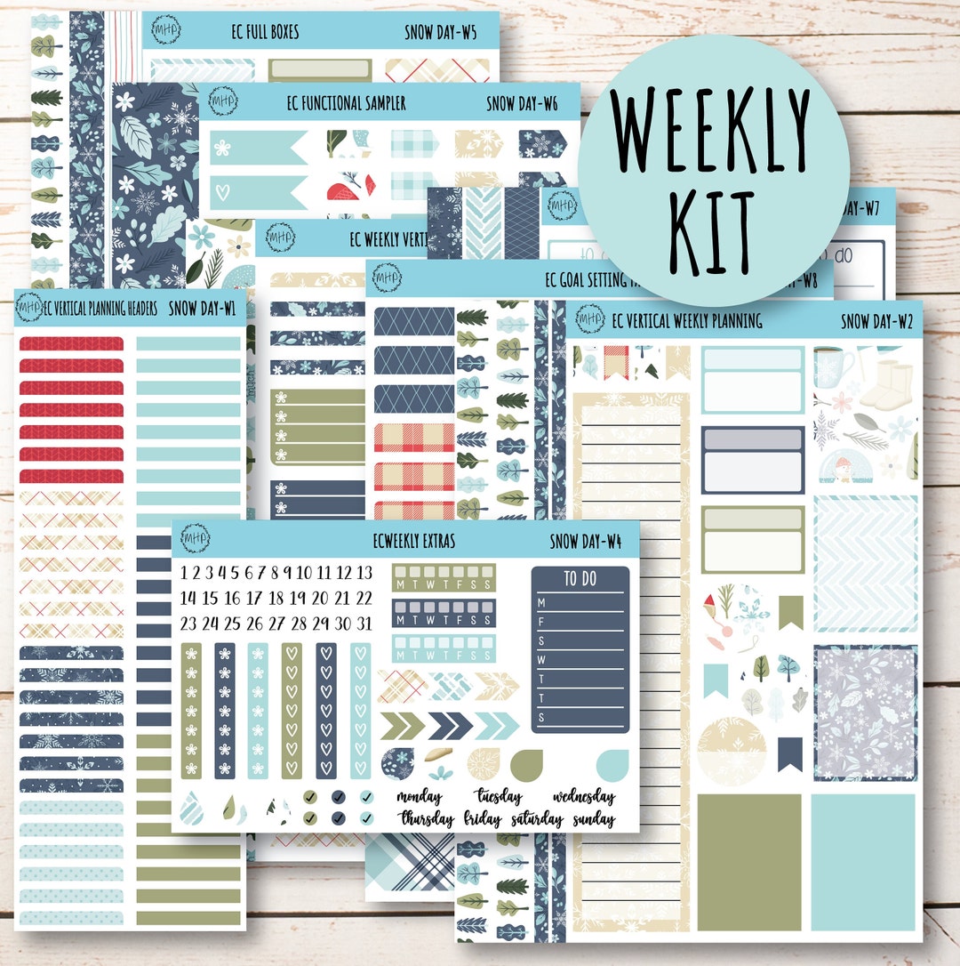 Erin Condren 7x9 Weekly Planning Kit. Planner Stickers JANUARY snow Day ...