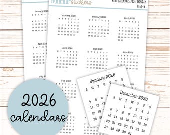 Mini autocollants calendrier 2026 pour agendas et journaux à puces || H663 - F817