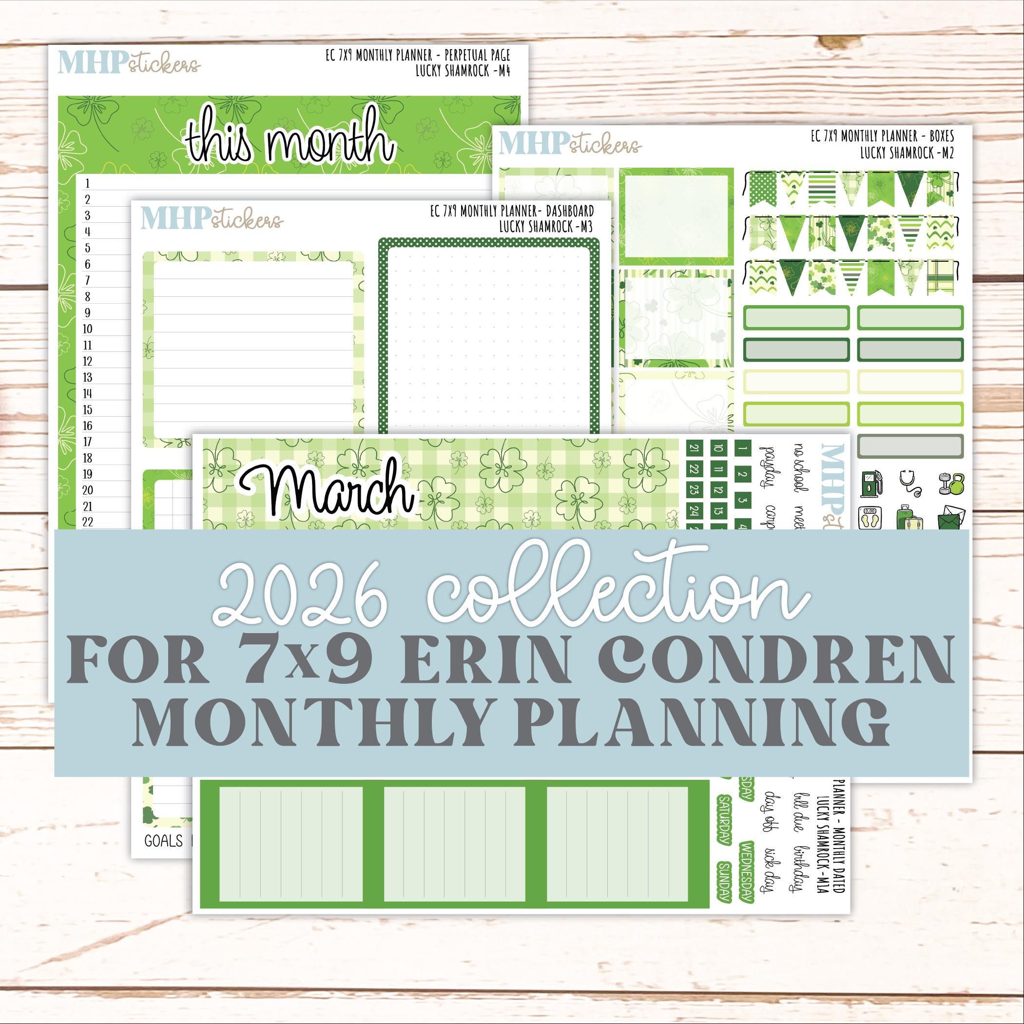 MARCH Monthly Kit for 7x9 Erin Condren Planners. 2026 Collection "lucky ...
