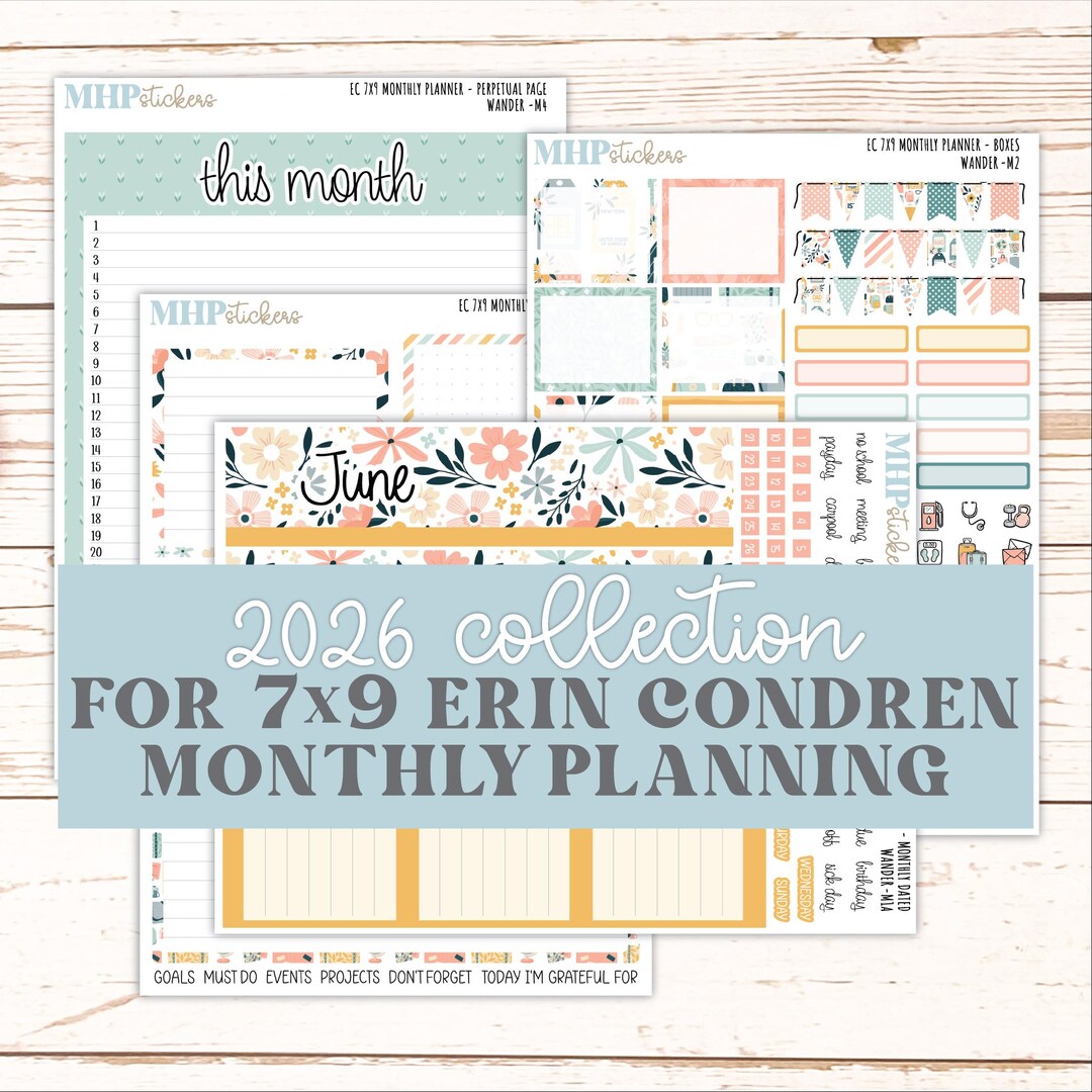 JUNE Monthly Kit for 7x9 Erin Condren Planners. 2026 Collection "wander ...