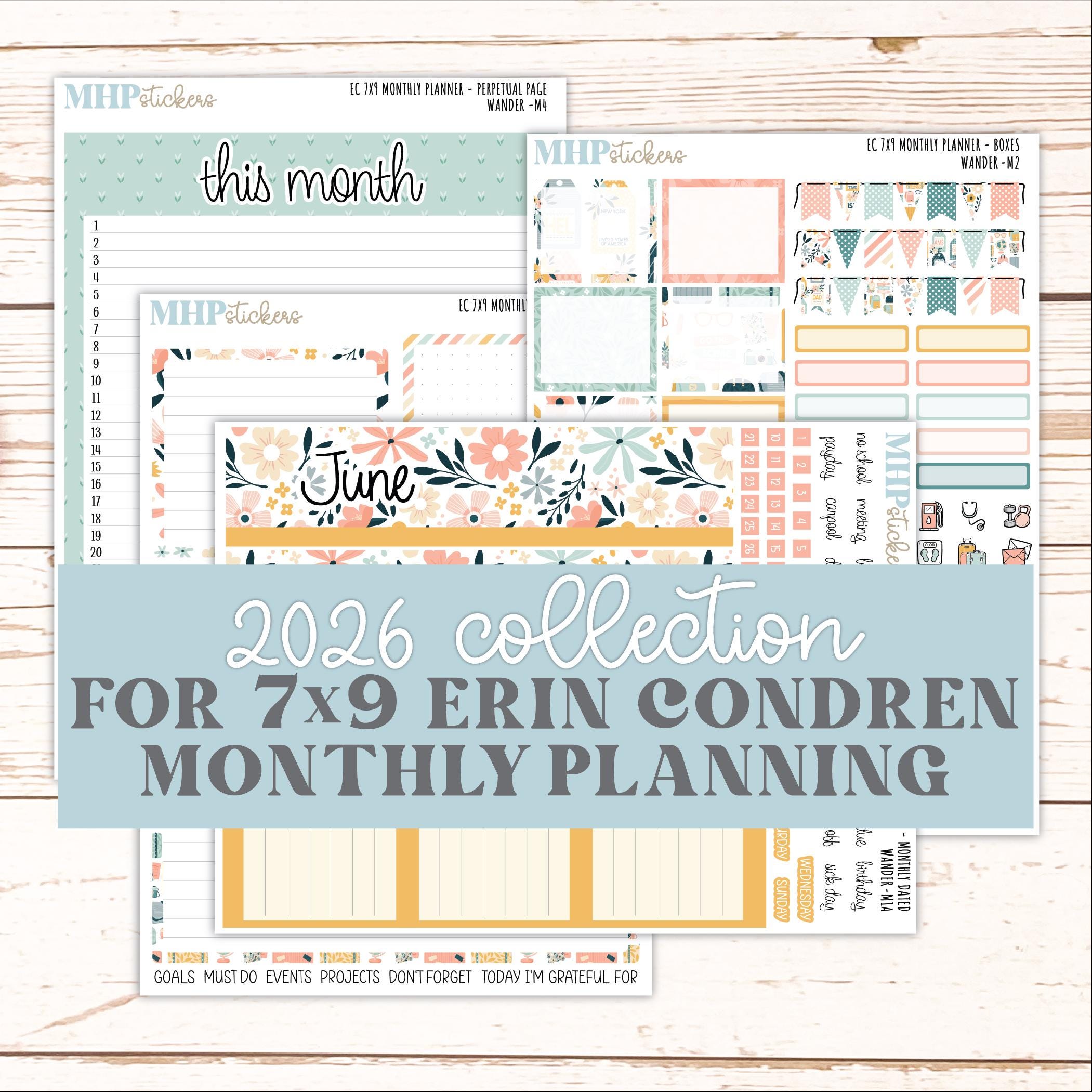 JUNE Monthly Kit for 7x9 Erin Condren Planners. 2026 Collection "wander ...