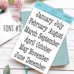 X-LARGE Month Stickers for Planners, Organizers, Bullet Journals, and Happy Planners F741 Font # 8