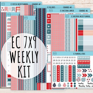 Erin Condren 7x9 Weekly Planning Kit. JULY &quot;Fireworks&quot; Planner Stickers || F-W