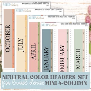 Neutral Color Monthly Headers Set for the Small Rose. Laurel Denise Planners (Formerly Mini Project Planner) || LD425