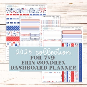 Kit de tableau de bord hebdomadaire JULY pour agenda Erin Condren 7 x 9 pouces. « Happy 4th » || ECWDS