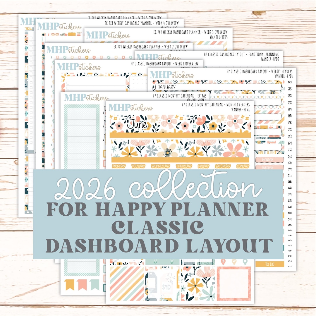 JUNE Stickers for Happy Planner Classic Dashboard Layout. 2026