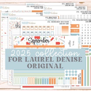 Adesivos de SETEMBRO DE 2025 para agendas Laurel Denise horizontais e verticais em tamanho original. "Dias de Escola" || OG